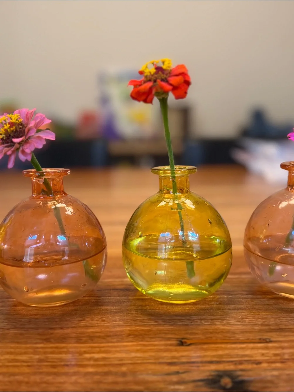 Art Glass Bud Vases - Set of 8 (Yellow, Orange, Green)